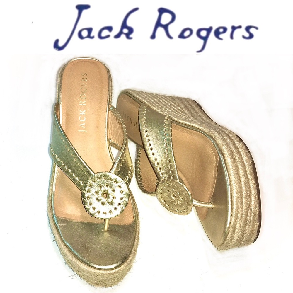 JACK ROGERS gold Rowan wedge espadrilles